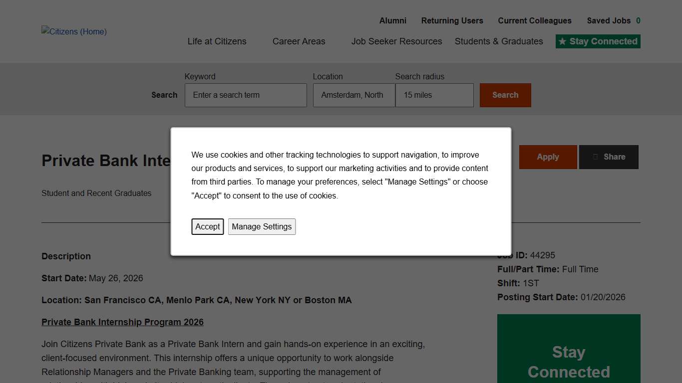 Private Bank Internship 2026 at Citizens